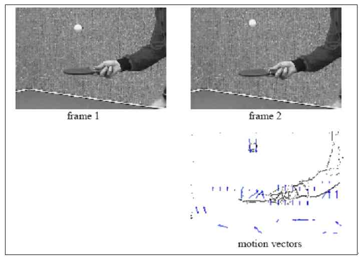 圖2：顯示計算運動矢量后剩余編碼量的P 幀及參考幀。