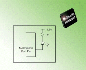 Figure 1. LED circuit that interfaces to the MAXQ2000 microcontroller.
