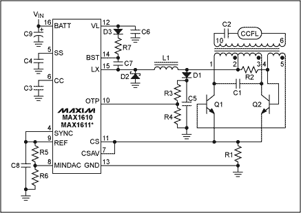 圖1. CCFL電路需要變壓器為熒光燈管提供高壓。