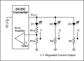 圖11. 圖3方法C所示電路的電流匹配通過增大R1A得到改進(jìn)。對(duì)于所選擇的電流，R1B必須保持恒定。將R2和R3設(shè)置為R1A + R1B。