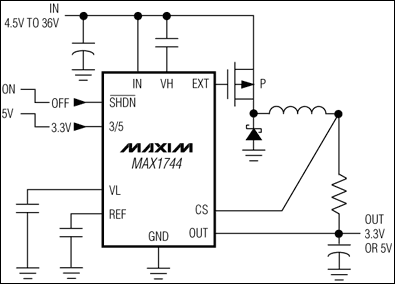 MAX1744、MAX1745：典型工作電路