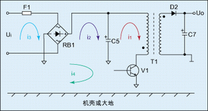 圖1：反激式(或稱回掃式)開(kāi)關(guān)電源工作原理圖。