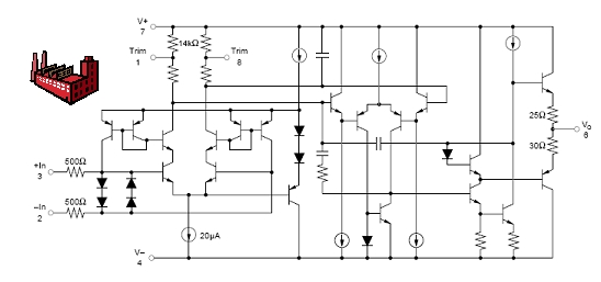 圖1：典型雙極發(fā)射極跟隨器運(yùn)算放大器的拓?fù)浣Y(jié)構(gòu)。