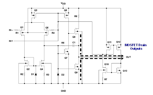 圖39：典型的CMOS RRO運(yùn)算放大器拓?fù)浣Y(jié)構(gòu)。
