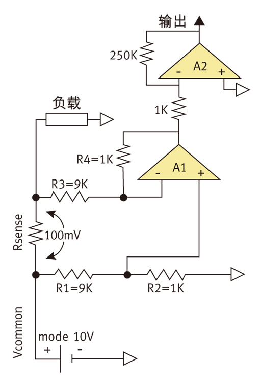 圖3：實現(xiàn)傳統(tǒng)高邊電流檢測的電路。