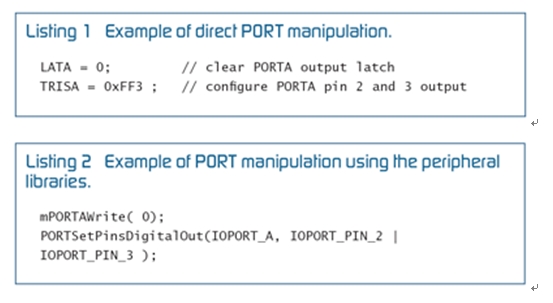 圖2：代碼移植時用于一個使用該外設(shè)庫的程序代碼段的Listings1和2。