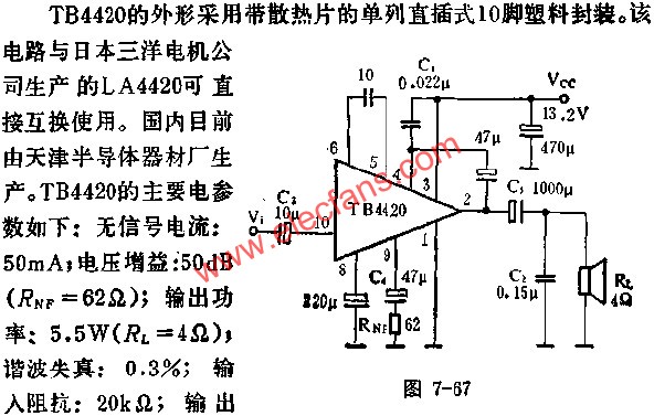 TB4420音頻功率放大電路的應用  m.makelele.cn