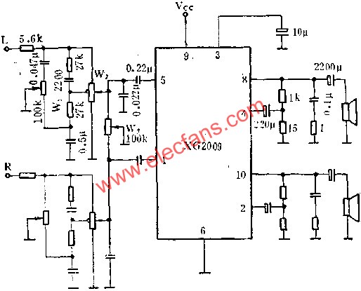 XG2009作雙聲道音頻功率放大電路的應(yīng)用  m.makelele.cn