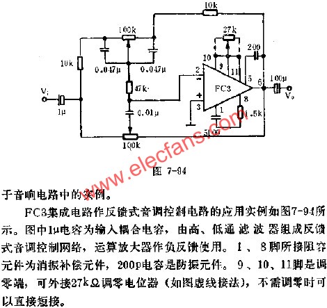 FC3組成反饋式音調(diào)控制電路的應(yīng)用  m.makelele.cn