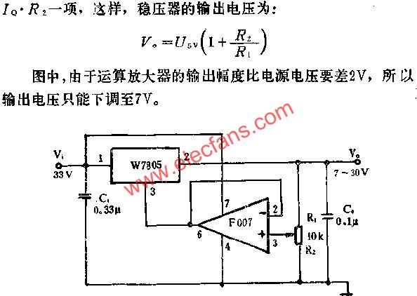 7~30V可調(diào)輸出電壓應(yīng)用線路圖  m.makelele.cn