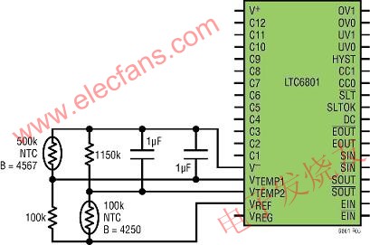 粗略溫度檢測有可能通過到內(nèi)部電壓比較器的兩個溫度輸入引腳完成 m.makelele.cn