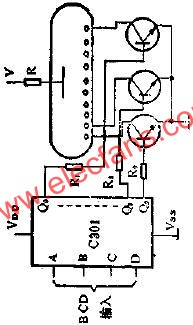 用C301驅(qū)動(dòng)輝光數(shù)碼管顯示器的線路圖  m.makelele.cn