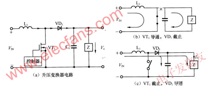 電感升壓變換器基本電路及其工作原理圖 m.makelele.cn