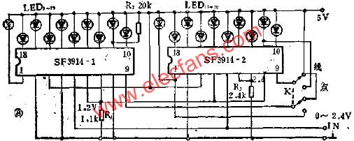 20位LED指示器的應(yīng)用電路圖  m.makelele.cn