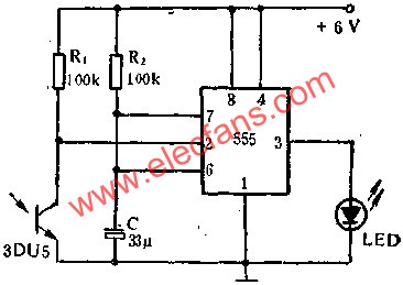 555電路組成光電打靶游戲機電路圖  m.makelele.cn