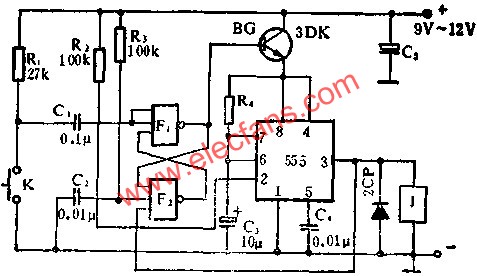 555電路組成低功耗定時(shí)器電路圖  m.makelele.cn