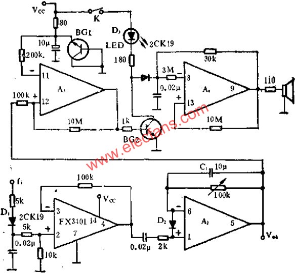 汽車超速指示器電路圖  m.makelele.cn
