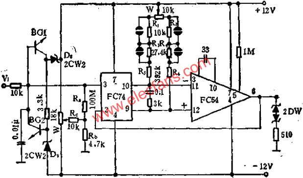 FC74與FC54運(yùn)放組成的電壓跟隨器電路圖  m.makelele.cn