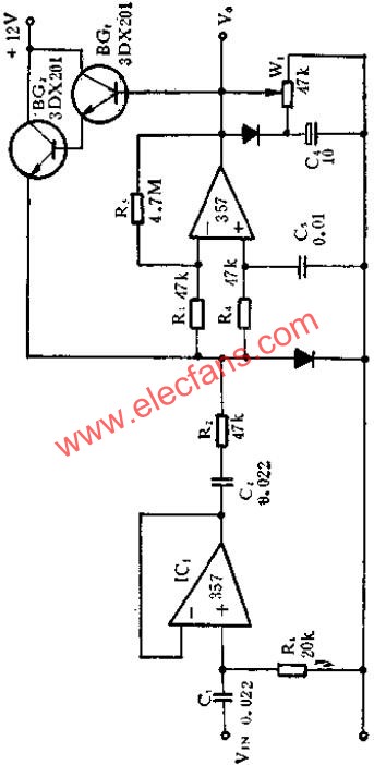 SF357運(yùn)放組成的AGC放大器電路圖  m.makelele.cn