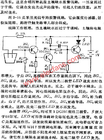 花盆土壤缸水報(bào)警電路之一  m.makelele.cn