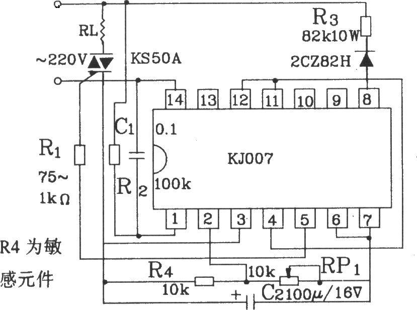 可控硅過零觸發(fā)器KJ007零電流觸發(fā)電路圖  m.makelele.cn
