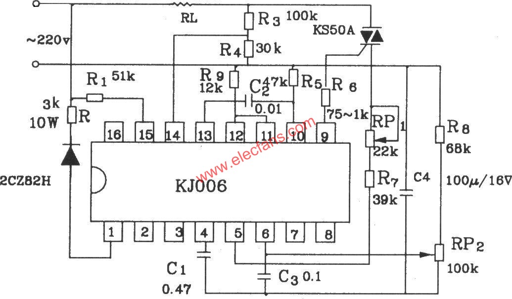 可控硅移相觸發(fā)器KJ006應(yīng)用電路  m.makelele.cn