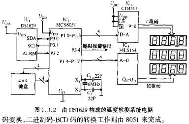 由DS1629構(gòu)成的溫度檢測系統(tǒng)電路