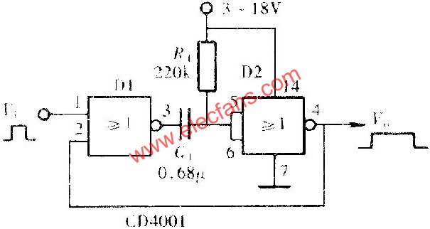 由門電路組成的單穩(wěn)態(tài)觸發(fā)器 m.makelele.cn