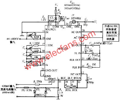 MAX134構(gòu)成的數(shù)字多用表基本電路  m.makelele.cn