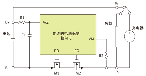 圖1：鋰電池保護(hù)裝置電路原理。