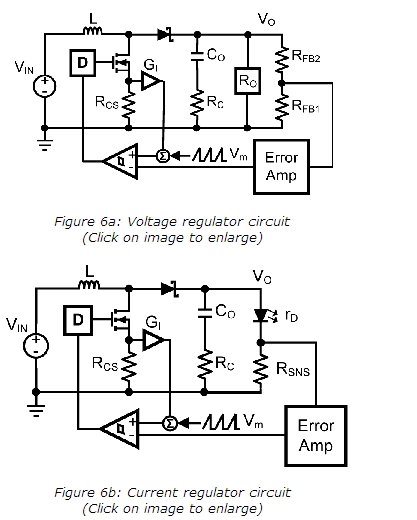 圖1: (a)電壓調(diào)節(jié)電路；(b)電流調(diào)節(jié)電路。