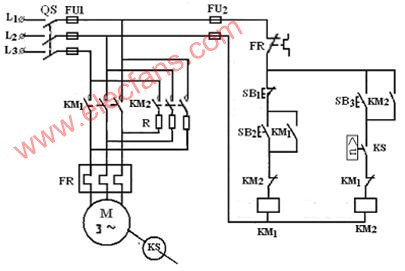 單向運(yùn)行反接制動的控制線路