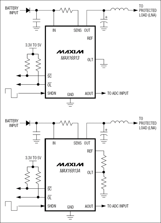 MAX16913、MAX16913A：典型工作電路
