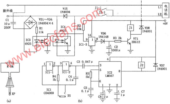 電話機電子鎖電路 m.makelele.cn