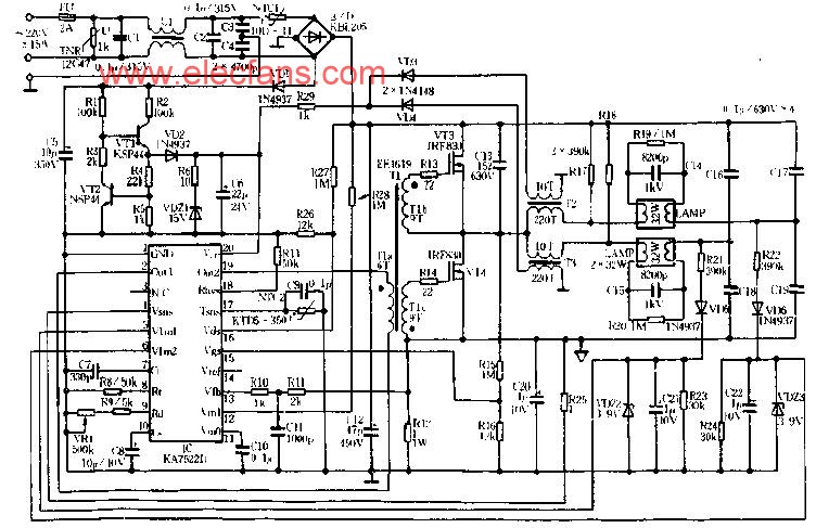 用KA7522D作為控制器的32W雙管熒光燈電子鎮(zhèn)流器電路 http://m.makelele.cn