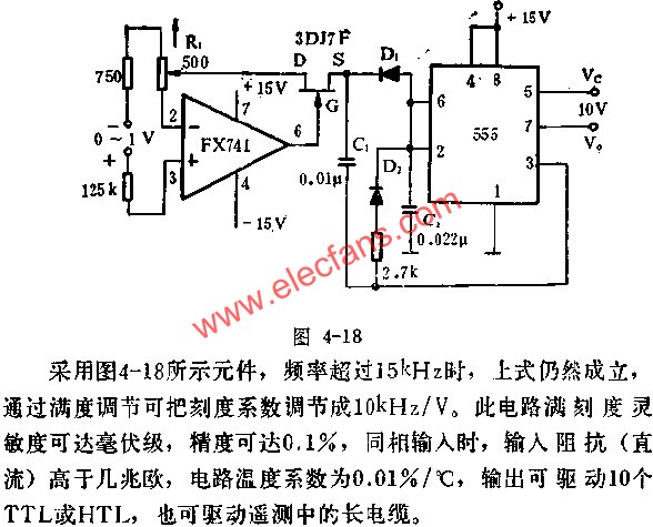 時基集成電路組成差分輸入電壓頻率轉換器電路圖 m.makelele.cn