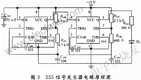 555信號(hào)發(fā)生器電路 來(lái)源： 電子發(fā)燒友