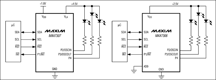 MAX7306、MAX7307：典型工作電路