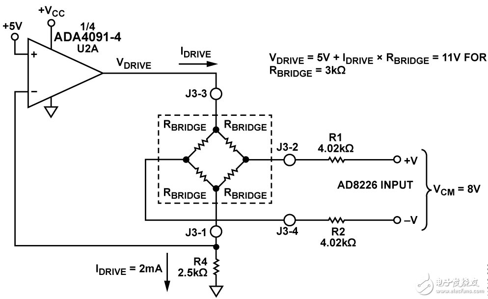 圖3. 傳感器電流驅(qū)動(dòng)配置（原理示意圖：未顯示所有連接和去耦）