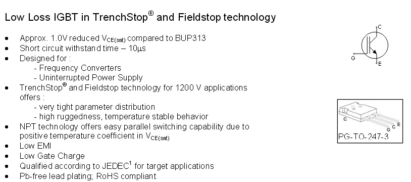 IGW15T120 IGBT無(wú)續(xù)流二極管