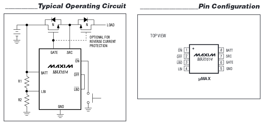 MAX1614 高邊、N通道MOSFET開(kāi)關(guān)驅(qū)動(dòng)器