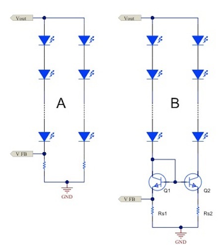 .電流鏡 (B) 可針對(duì)簡單電阻器電流調(diào)節(jié) (A) 提供各種優(yōu)勢(shì)