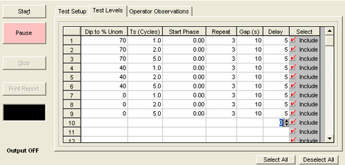根據(jù)IEC61000-3-15短時電壓跌落測試的要求定義的測試序列