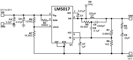  10V~60V 輸入至 -10V 輸出、300mA 反相升降壓應(yīng)用電路