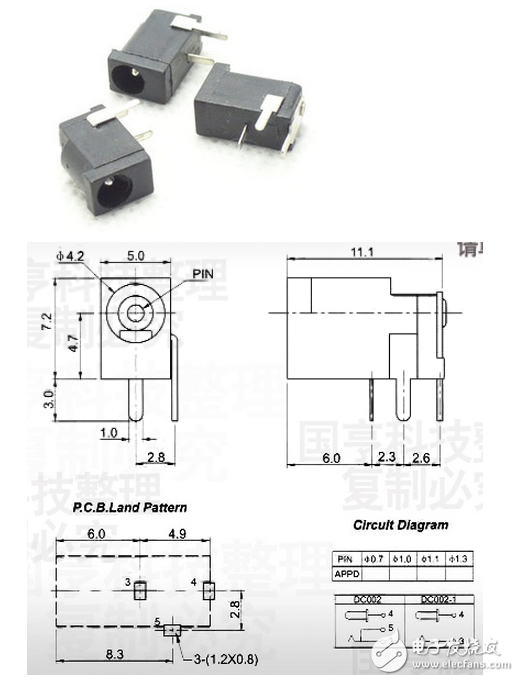 4種DC電源接口的封裝尺寸參數