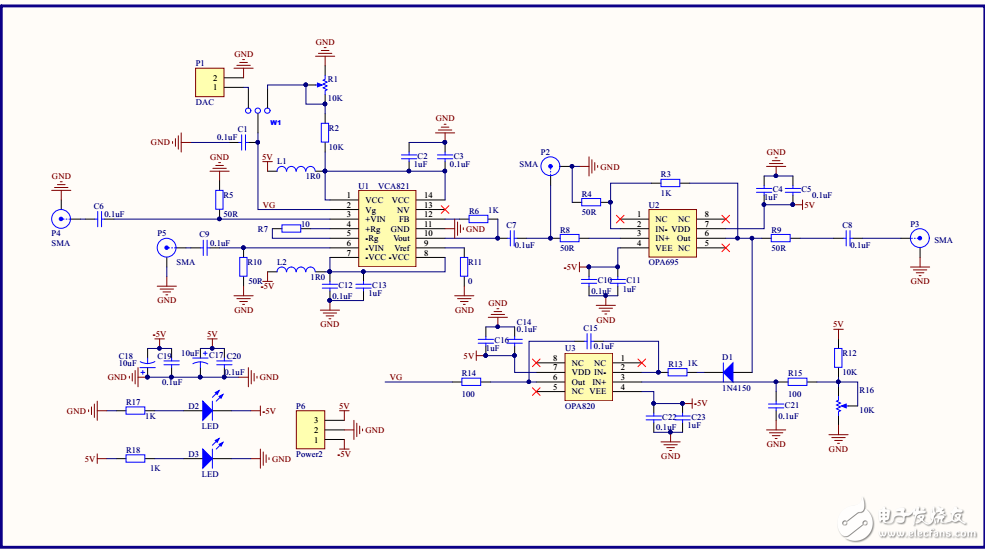 vca821模塊 pcb，原理圖