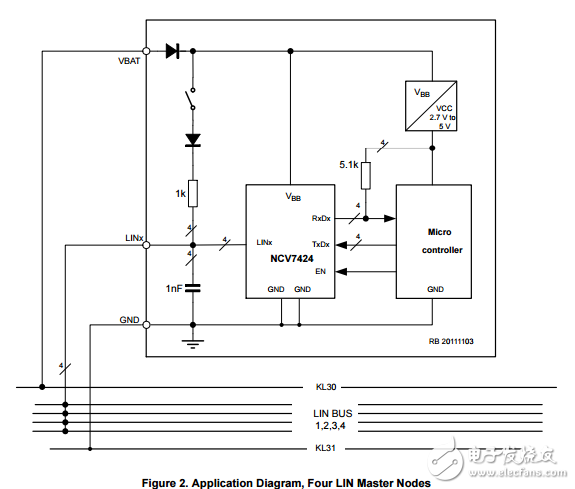 四通道LIN收發(fā)器NCV7424DB0R2G
