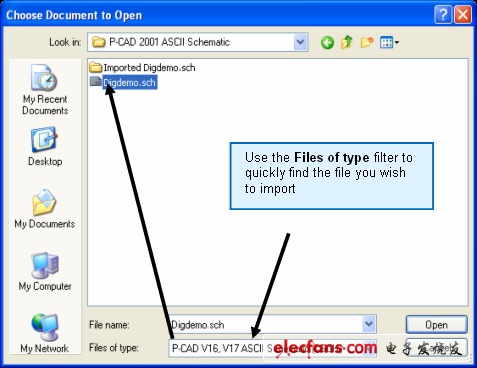 使用打開命令對話窗口導入設計數(shù)據(jù)