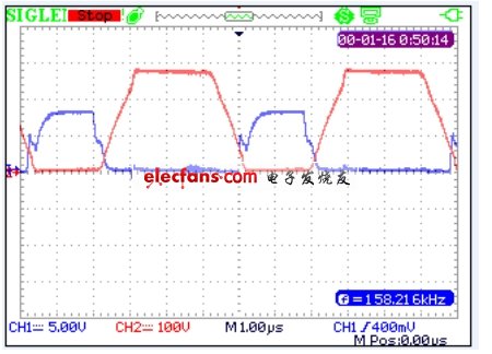 Vgs，Vds測量波形（SHS1000系列隔離示波表測量）。(電子系統(tǒng)設計)
