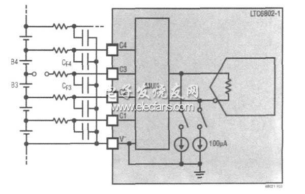 LTC6802帶外部濾波的開(kāi)路檢測(cè)電路